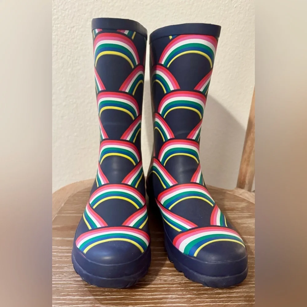 Mini Boden Navy Boots with Colorful Stripes